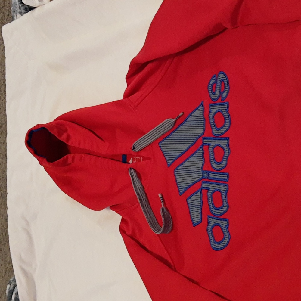Adidas Embroidered Center Logo Men's Hoodie Size Small Red and Blue